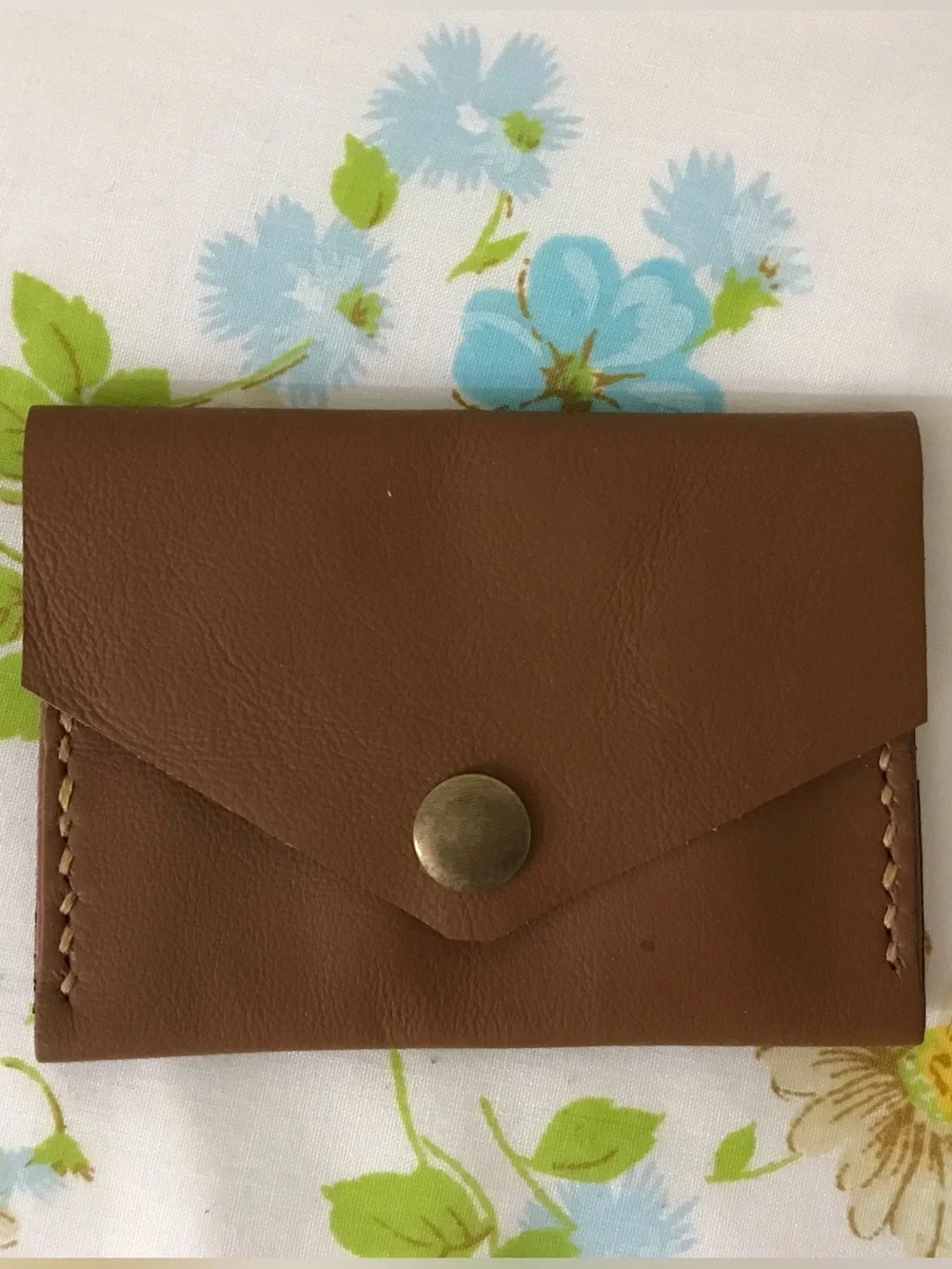 Women's Tan Leather Envelope Wallet with Snap Closure